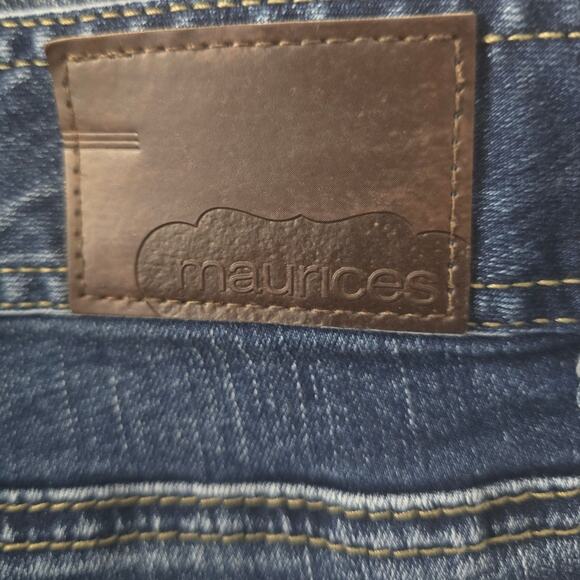 Maurices Whiskering Distressed Bootcut Exposed Button Fly Drop Hem Jeans  16R - Picture 3 of 4